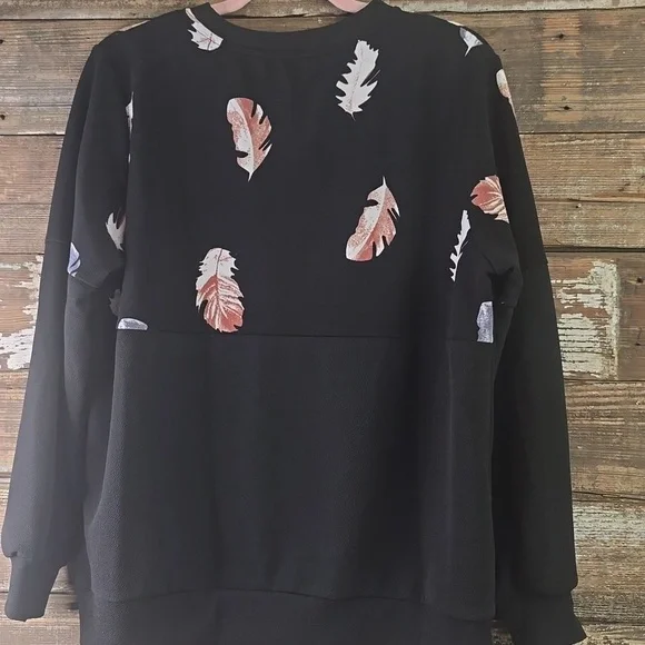 SHEIN Black Feather Print Blouse - Picture 2 of 4